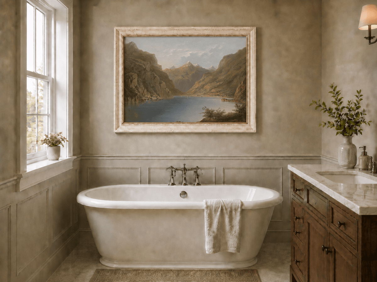 Landscape Oil Painting - Alpine Mountain Lake with Snow Peaks