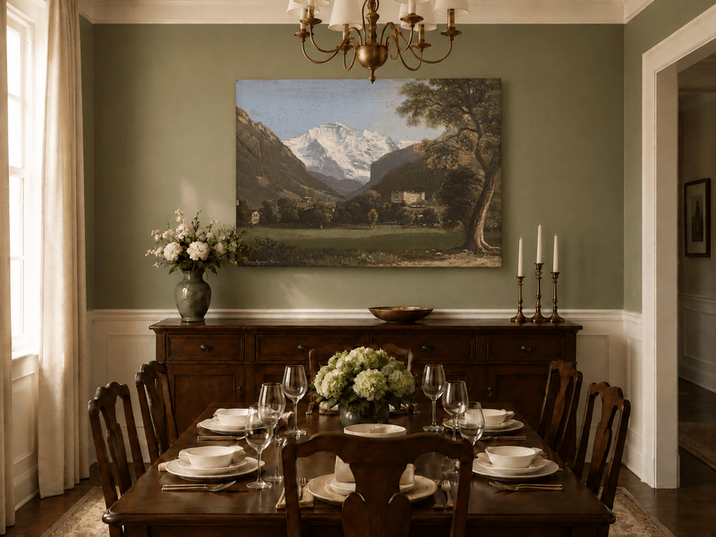Landscape Oil Painting - Alpine Mountain Landscape Oil Painting