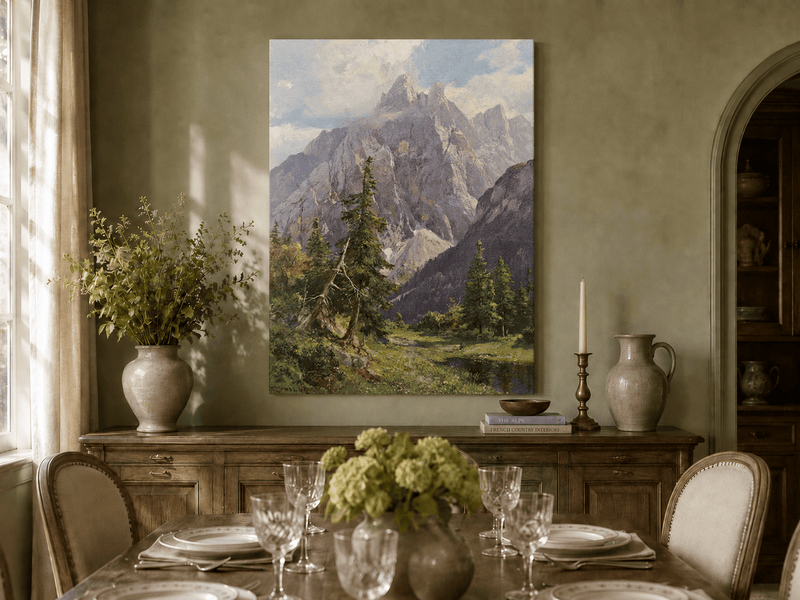Peinture à l'huile de paysage - Rivière printanière avec pêcheur et arbres