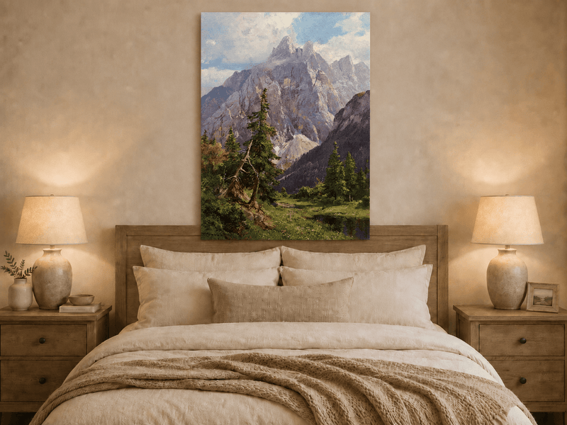 Peinture à l'huile de paysage - Rivière printanière avec pêcheur et arbres