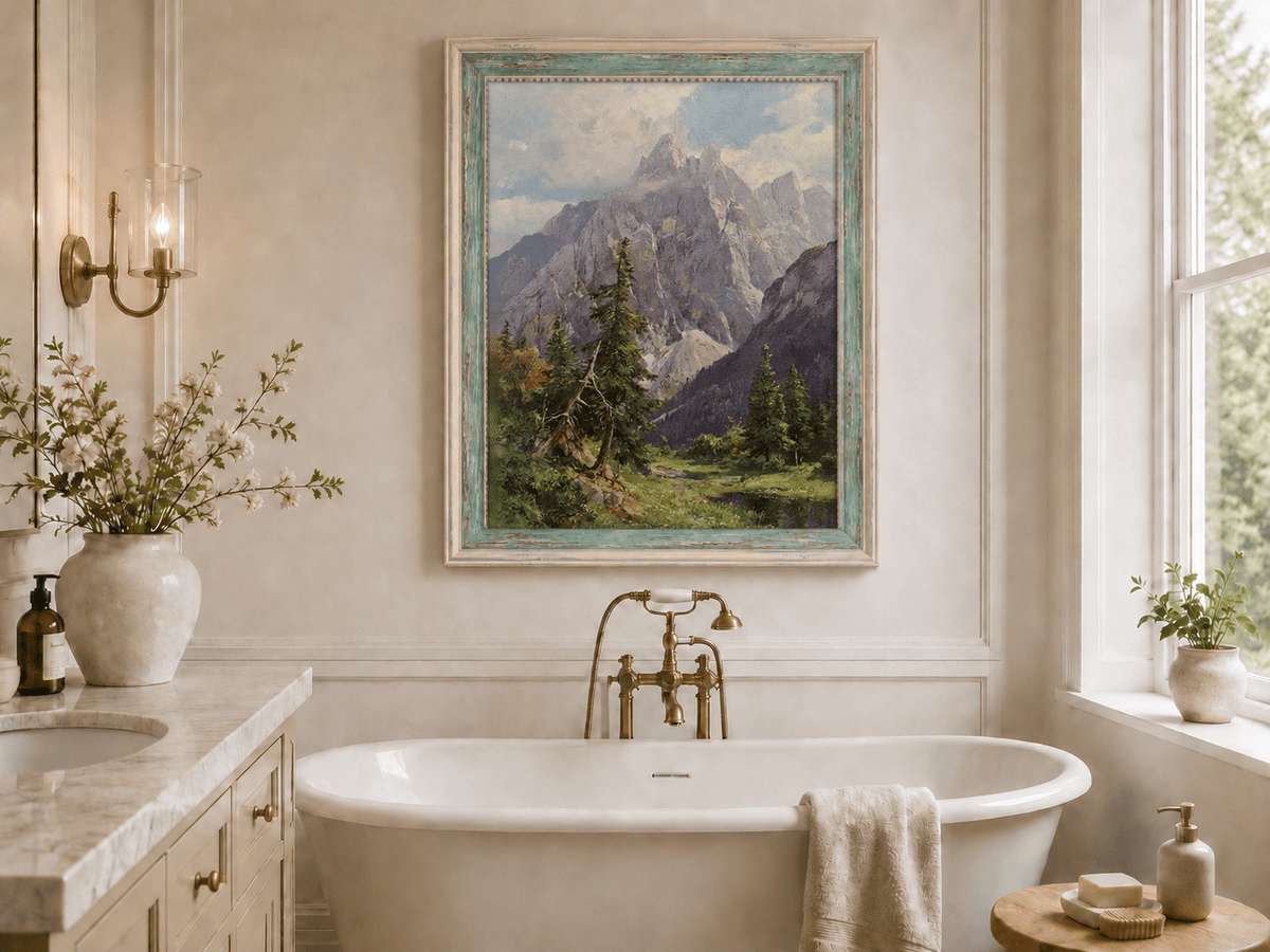 Peinture à l'huile de paysage - Rivière printanière avec pêcheur et arbres