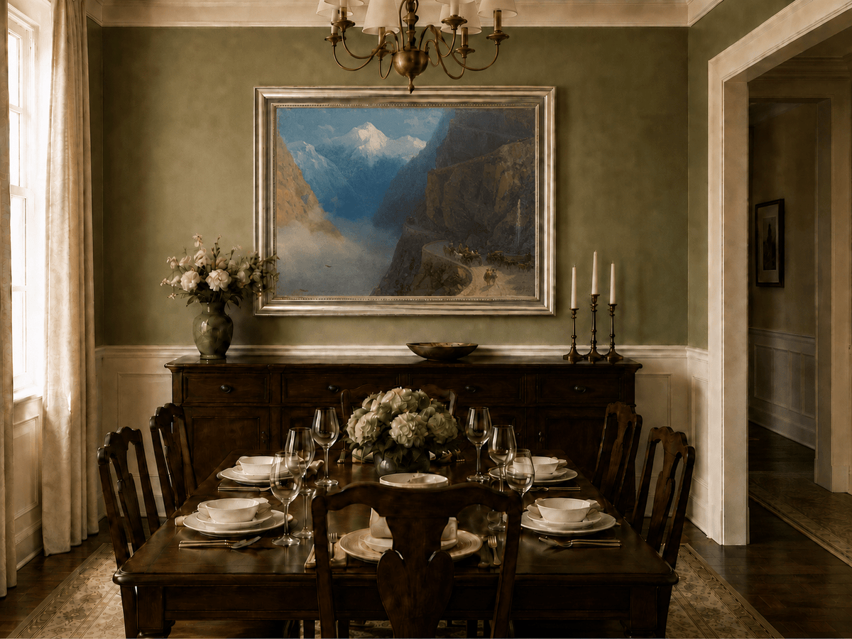 Landscape Oil Painting - Alpine Mountain Pass with Carriage Road