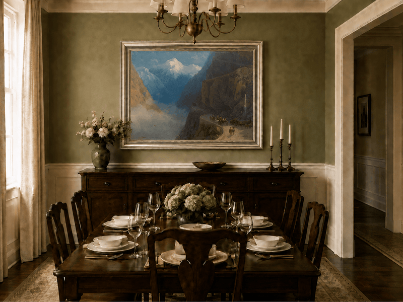 Landscape Oil Painting - Alpine Mountain Pass with Carriage Road