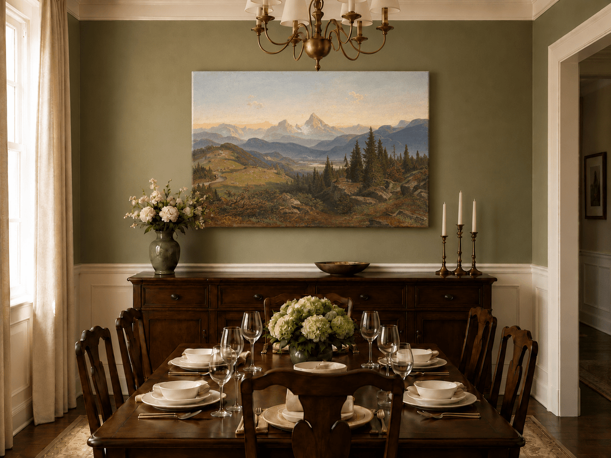 Peinture à l'huile de paysage - Montagne alpine, Sommet enneigé