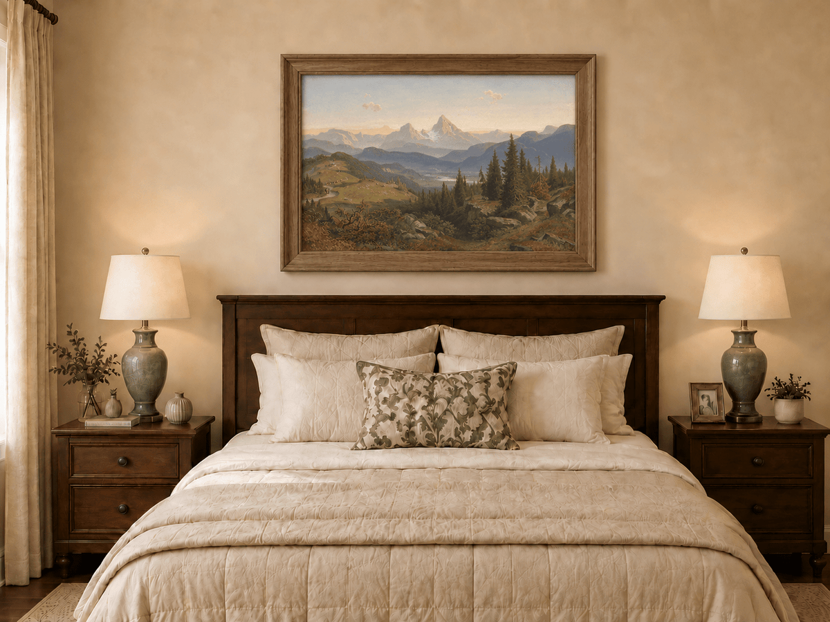 Peinture à l'huile de paysage - Montagne alpine, Sommet enneigé