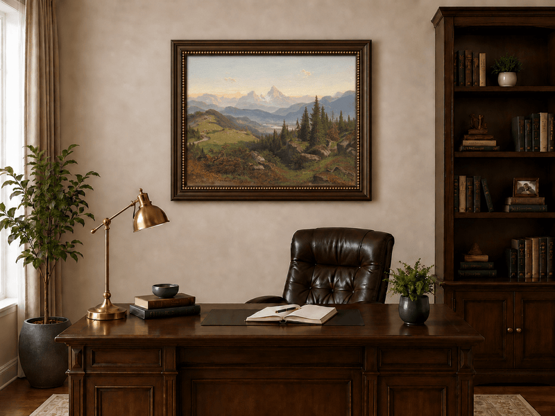 Peinture à l'huile de paysage - Montagne alpine, Sommet enneigé