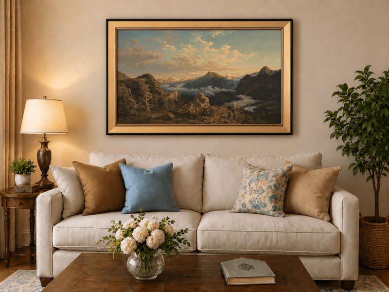 Landscape Oil Painting - Alpine Peaks Above a Cloud-Filled Valley
