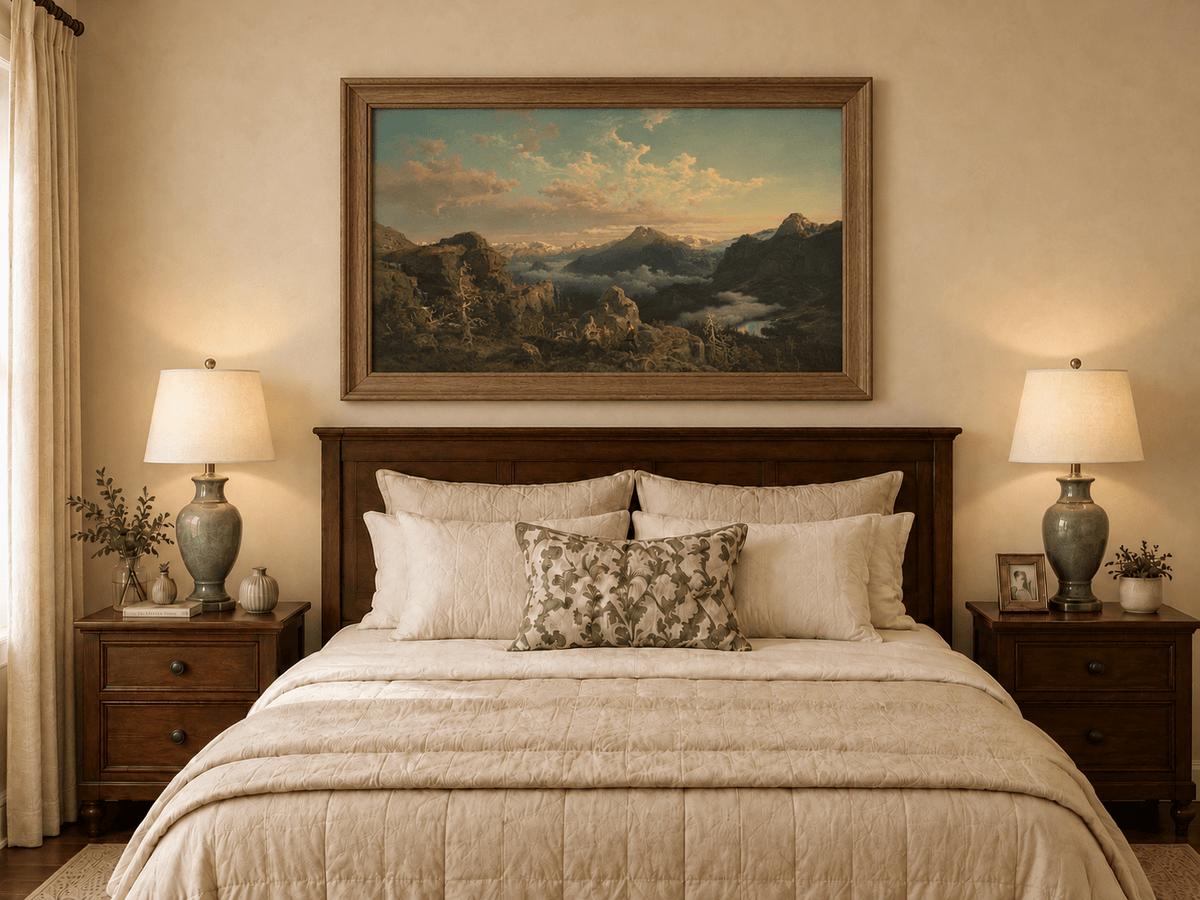 Landscape Oil Painting - Alpine Peaks Above a Cloud-Filled Valley