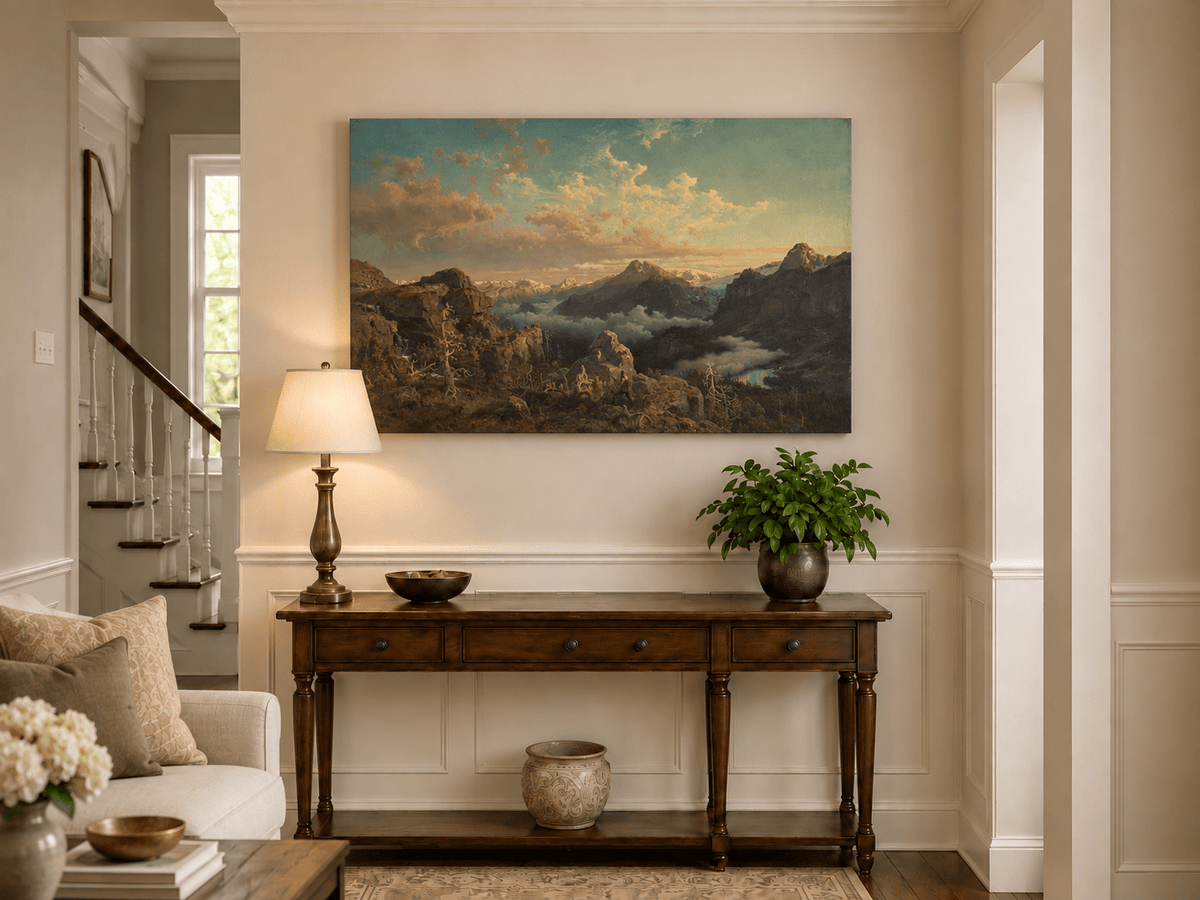 Landscape Oil Painting - Alpine Peaks Above a Cloud-Filled Valley