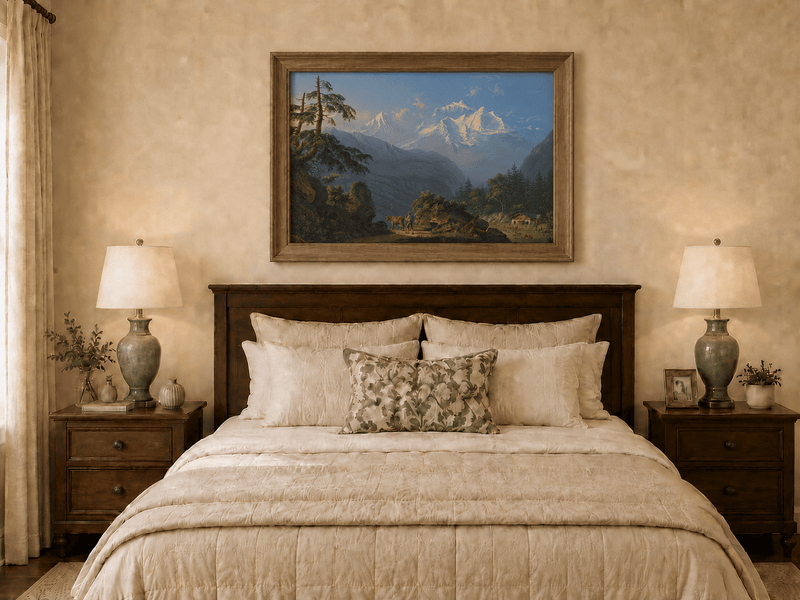 Landscape Oil Painting - Alpine Peaks and Pastoral Valley