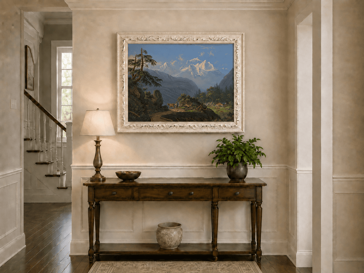 Landscape Oil Painting - Alpine Peaks and Pastoral Valley