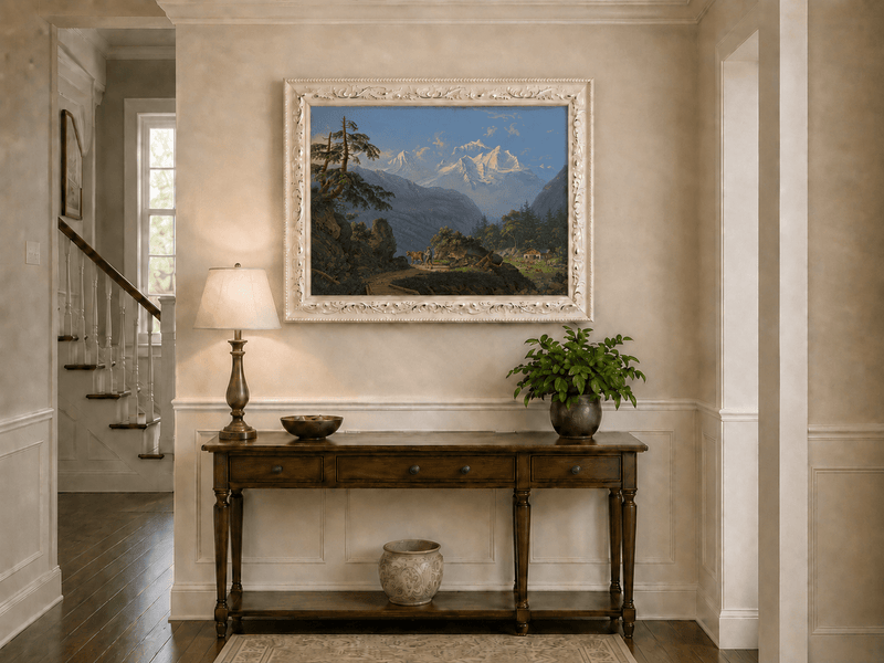 Landscape Oil Painting - Alpine Peaks and Pastoral Valley