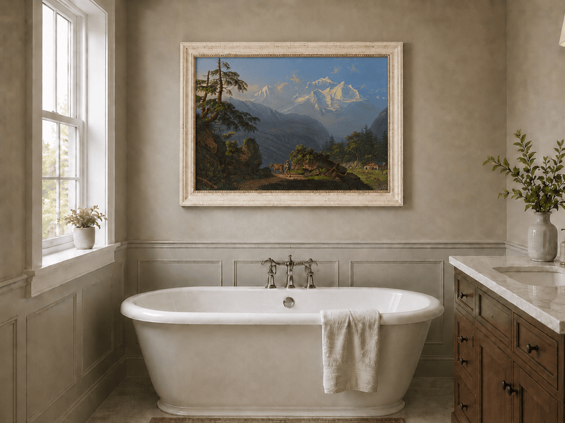 Landscape Oil Painting - Alpine Peaks and Pastoral Valley