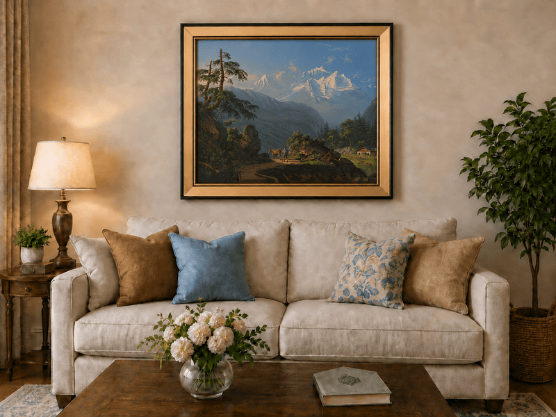 Landscape Oil Painting - Alpine Peaks and Pastoral Valley