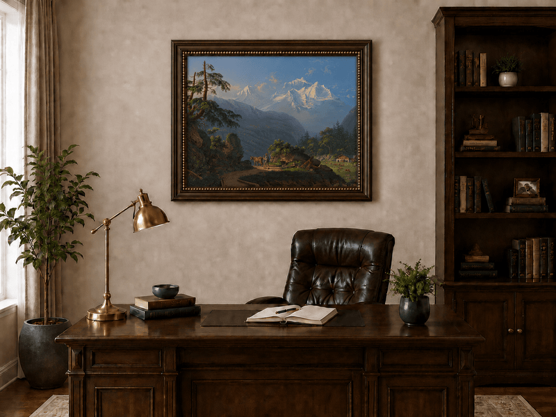 Landscape Oil Painting - Alpine Peaks and Pastoral Valley