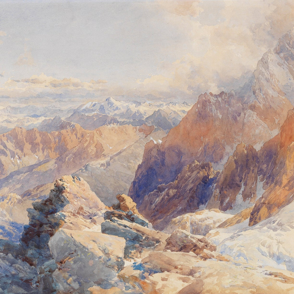 Landscape Oil Painting - Alpine rocky peaks & snow - dusted ranges - Oil Painting Haven