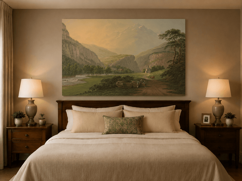 Landscape Oil Painting - Alpine Valley Chapel and Mountain River