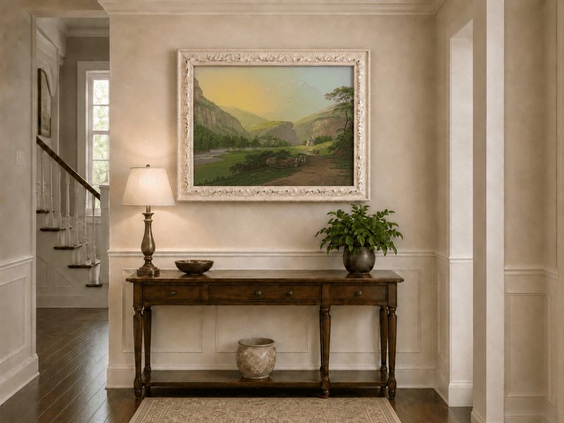 Landscape Oil Painting - Alpine Valley Chapel and Mountain River