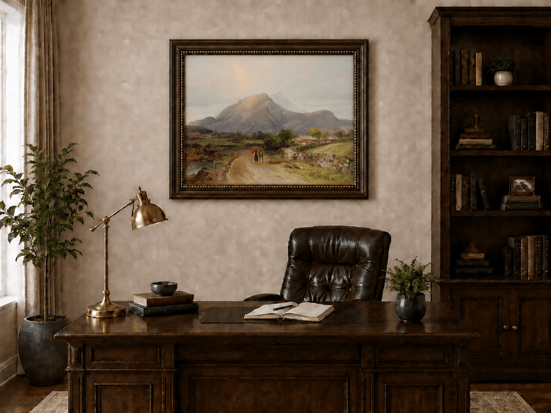 Landscape Oil Painting - Alpine Valley Path with Mountain Peak