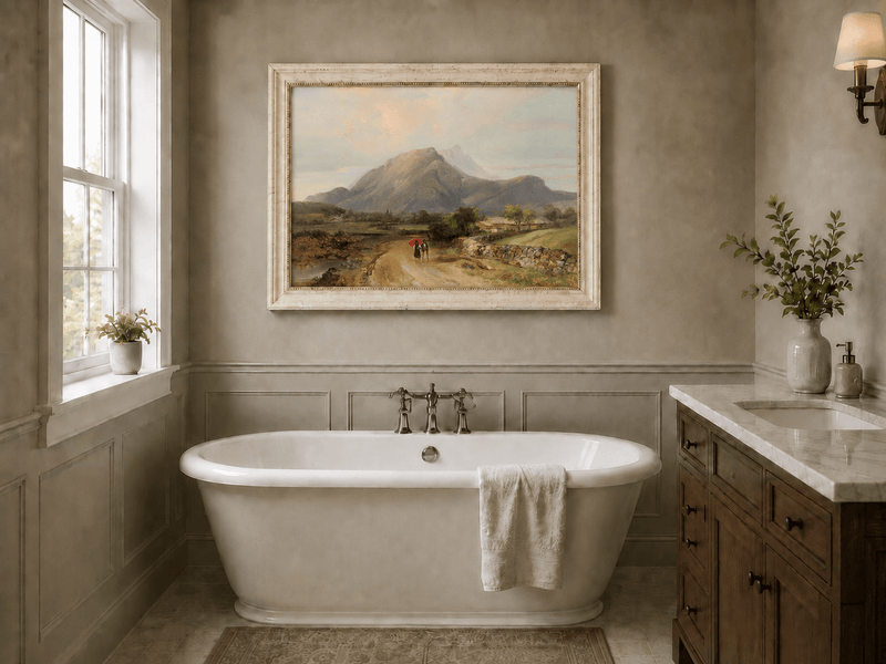 Landscape Oil Painting - Alpine Valley Path with Mountain Peak