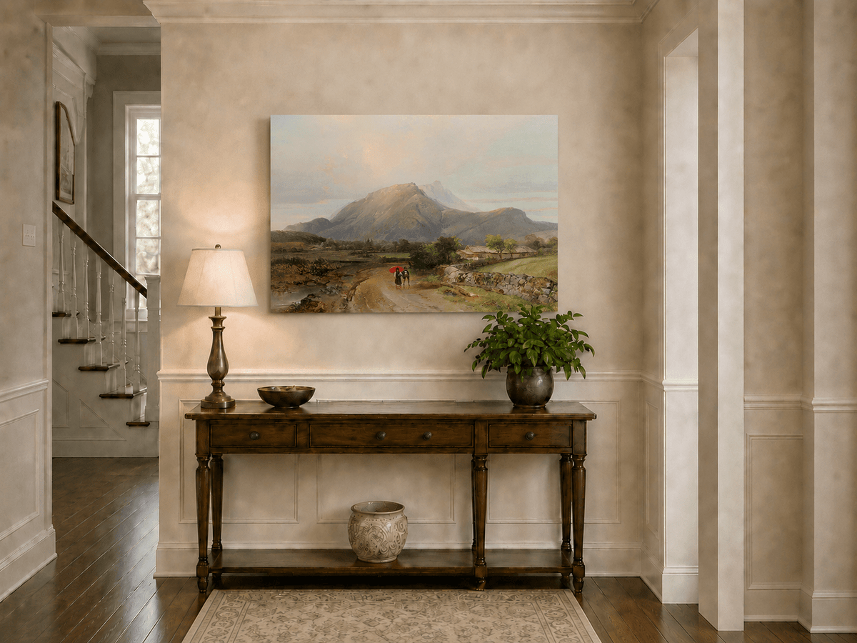 Landscape Oil Painting - Alpine Valley Path with Mountain Peak