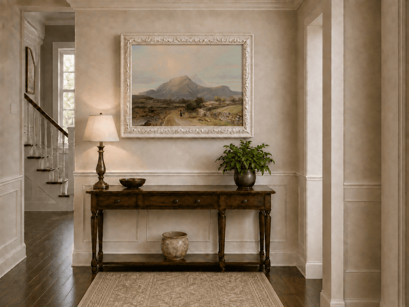 Landscape Oil Painting - Alpine Valley Path with Mountain Peak