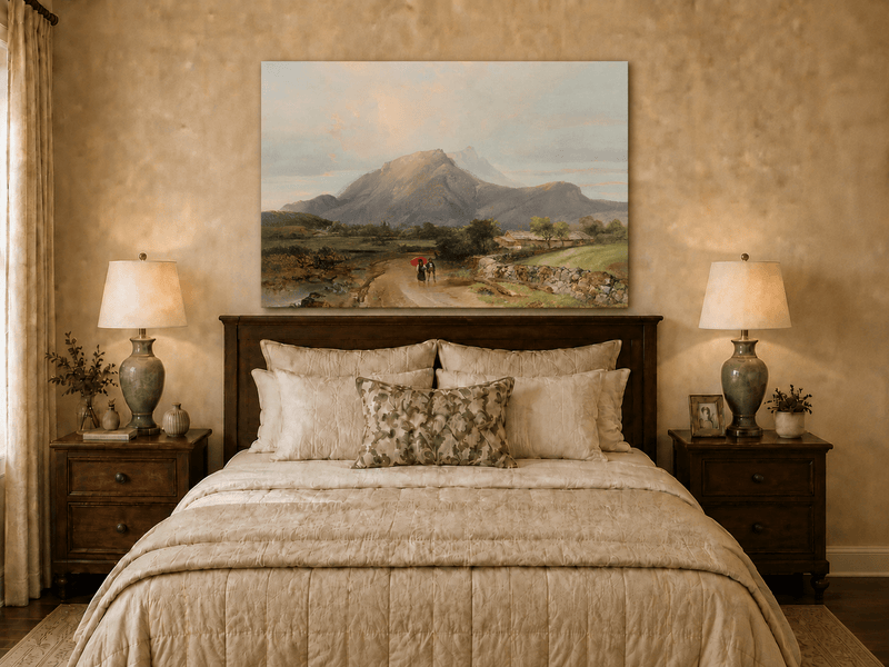 Landscape Oil Painting - Alpine Valley Path with Mountain Peak