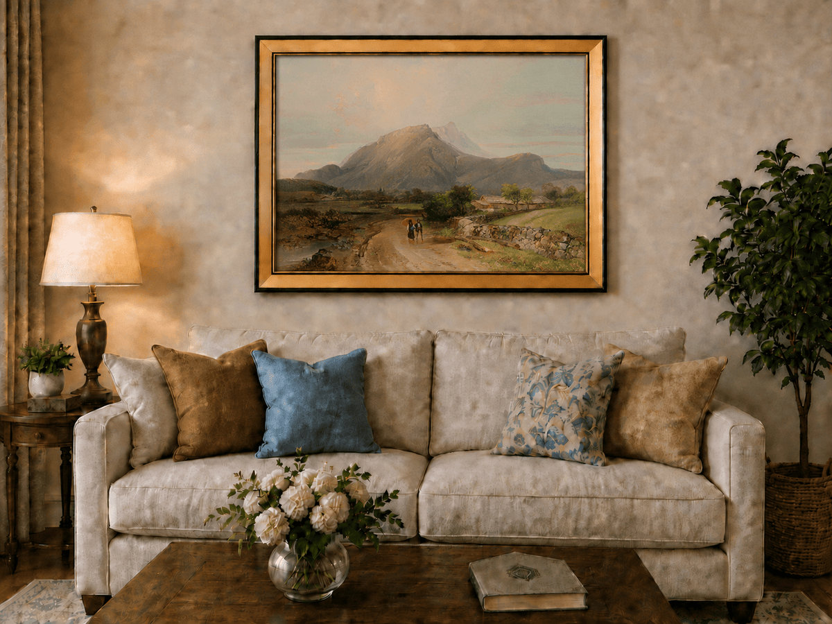 Landscape Oil Painting - Alpine Valley Path with Mountain Peak
