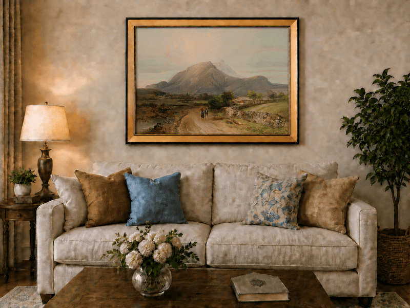 Landscape Oil Painting - Alpine Valley Path with Mountain Peak