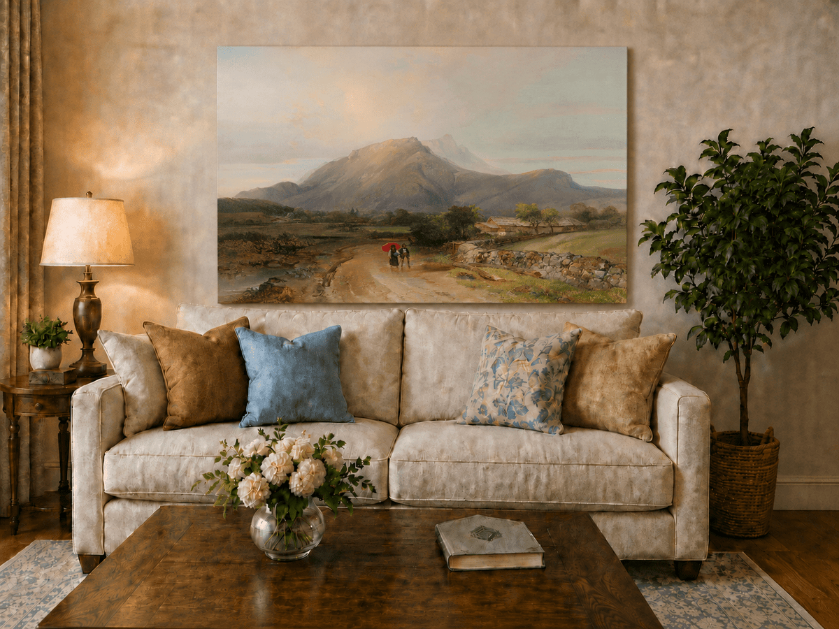 Landscape Oil Painting - Alpine Valley Path with Mountain Peak