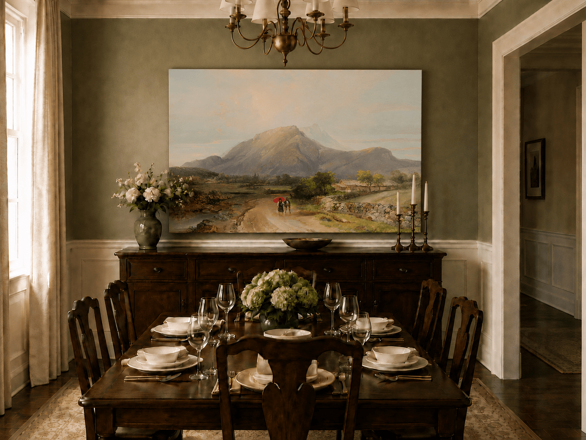 Landscape Oil Painting - Alpine Valley Path with Mountain Peak