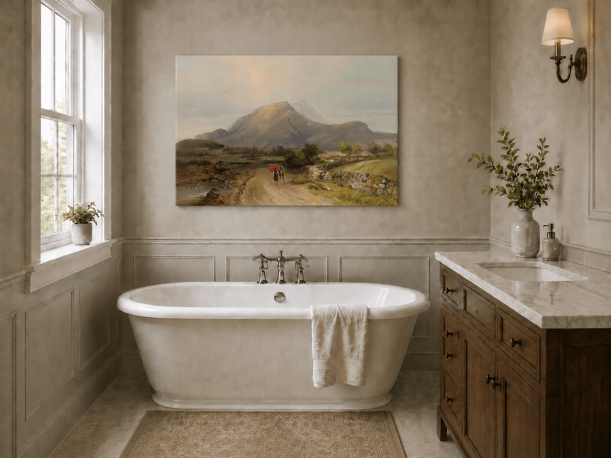 Landscape Oil Painting - Alpine Valley Path with Mountain Peak
