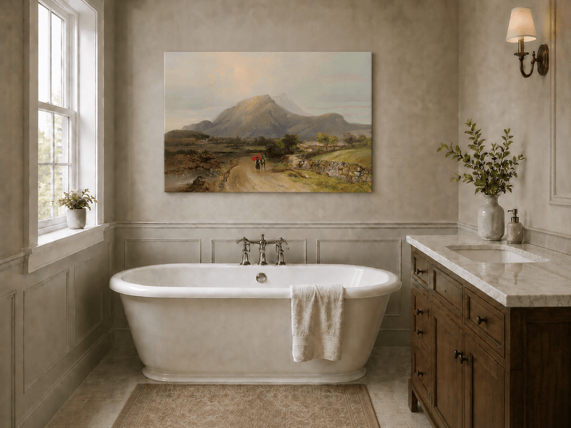 Landscape Oil Painting - Alpine Valley Path with Mountain Peak