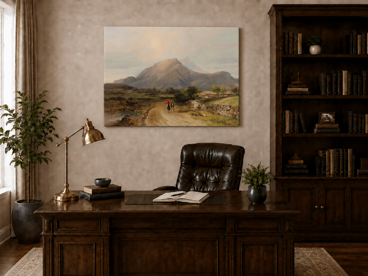 Landscape Oil Painting - Alpine Valley Path with Mountain Peak
