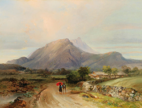 Landscape Oil Painting - Alpine Valley Path with Mountain Peak - Oil Painting Haven