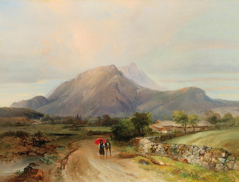 Landscape Oil Painting - Alpine Valley Path with Mountain Peak - Oil Painting Haven