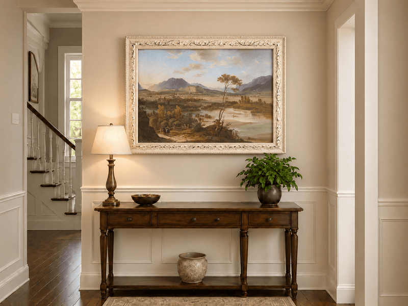 Landscape Oil Painting - Alpine Valley Town