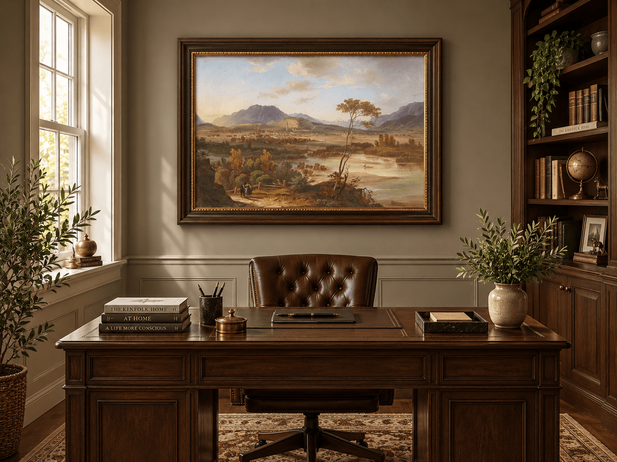 Landscape Oil Painting - Alpine Valley Town