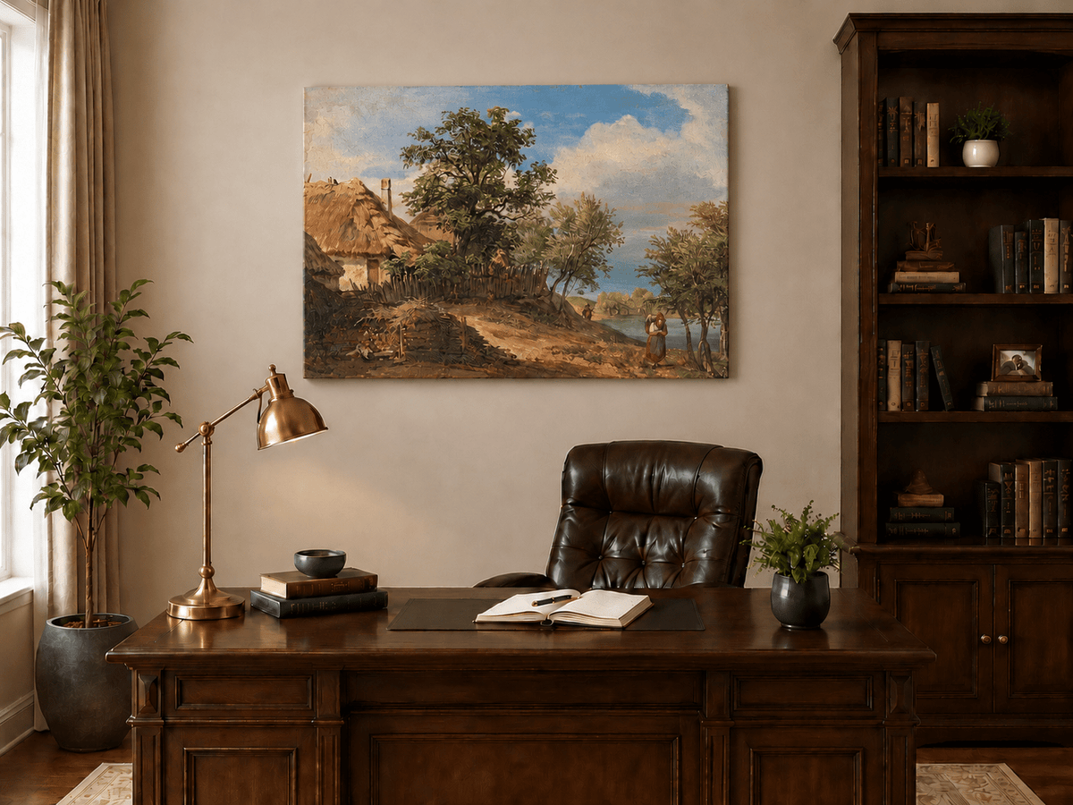 Landscape Oil Painting - Alpine Valley Town