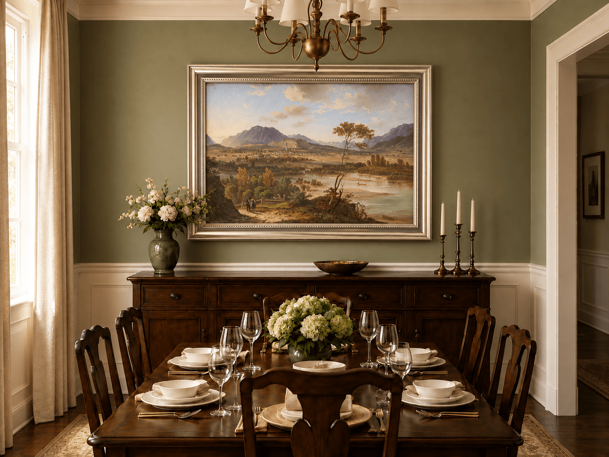 Landscape Oil Painting - Alpine Valley Town