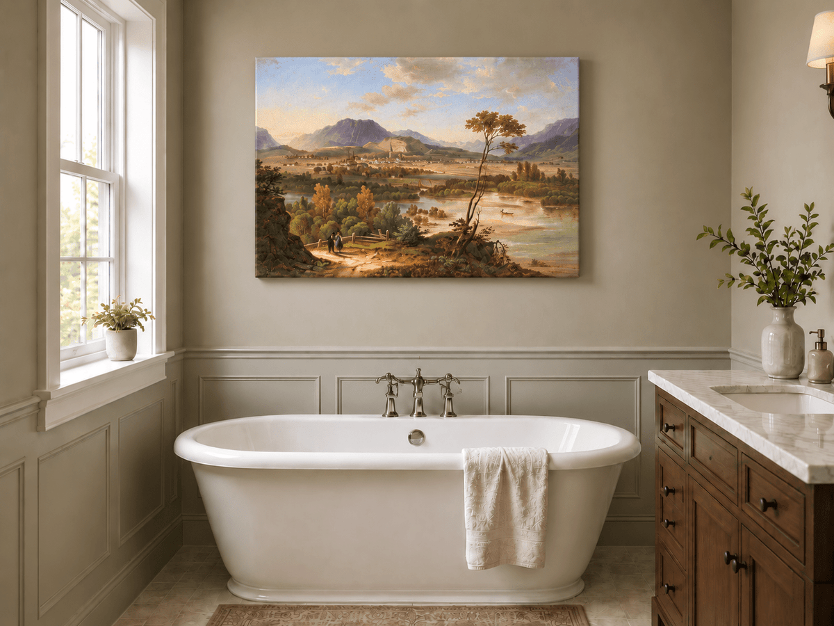 Landscape Oil Painting - Alpine Valley Town