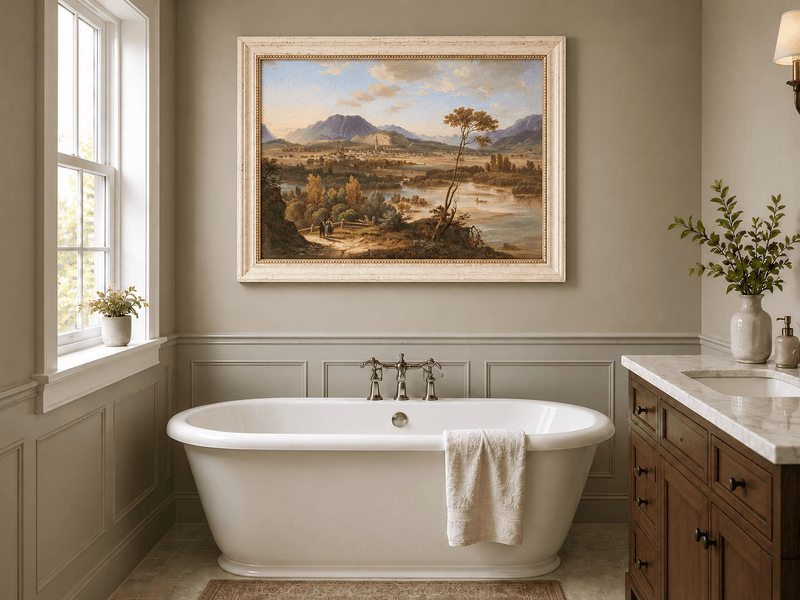 Landscape Oil Painting - Alpine Valley Town