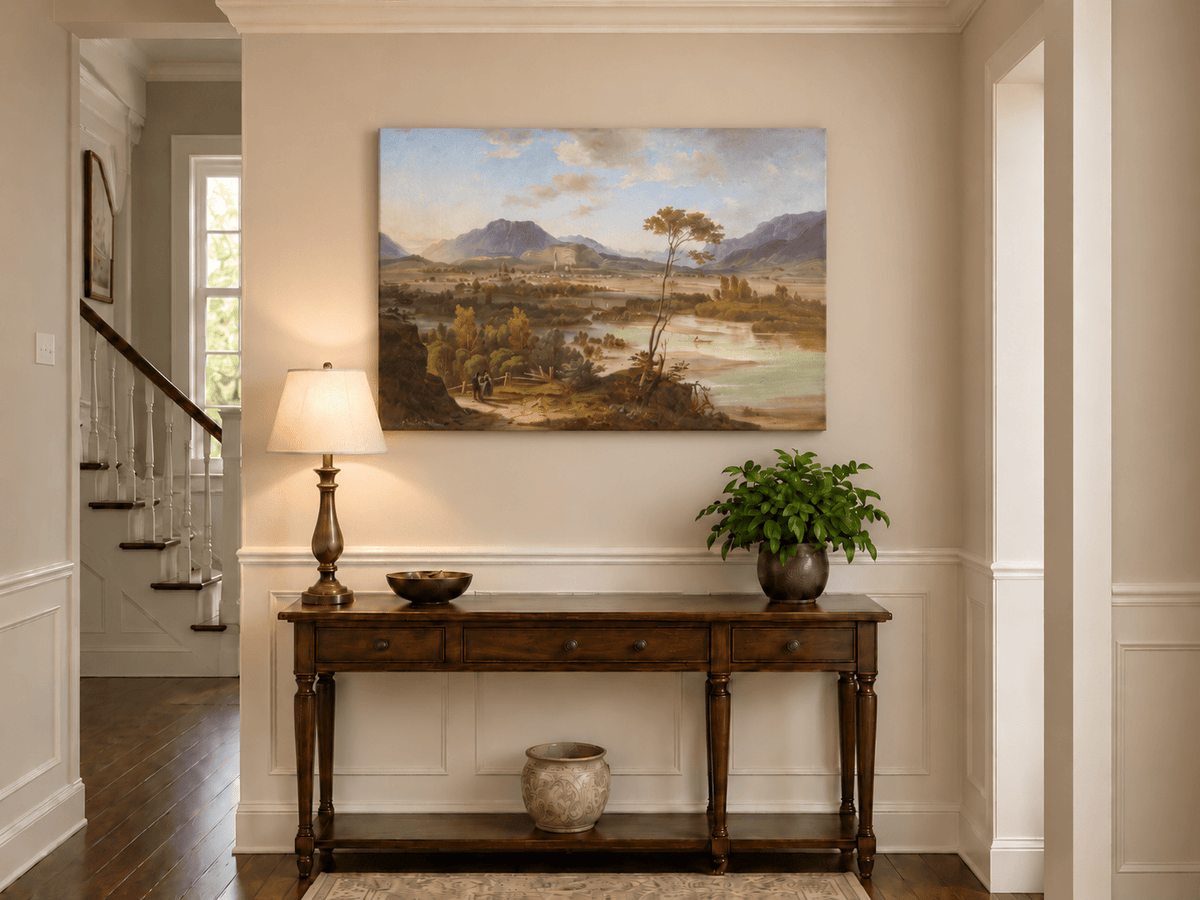 Landscape Oil Painting - Alpine Valley Town