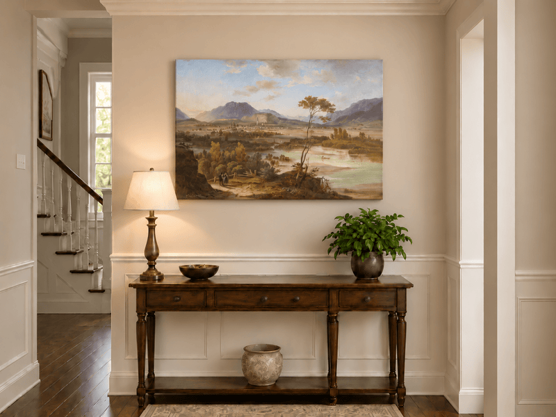 Landscape Oil Painting - Alpine Valley Town