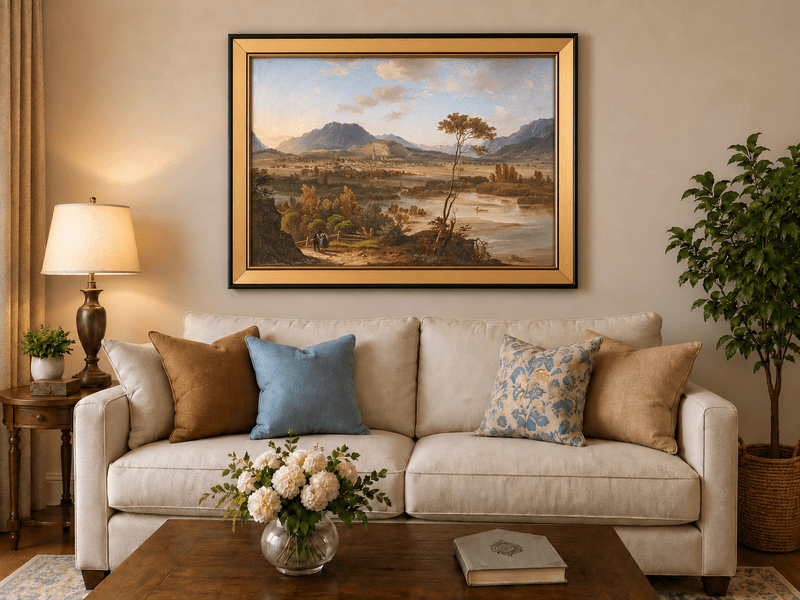 Landscape Oil Painting - Alpine Valley Town