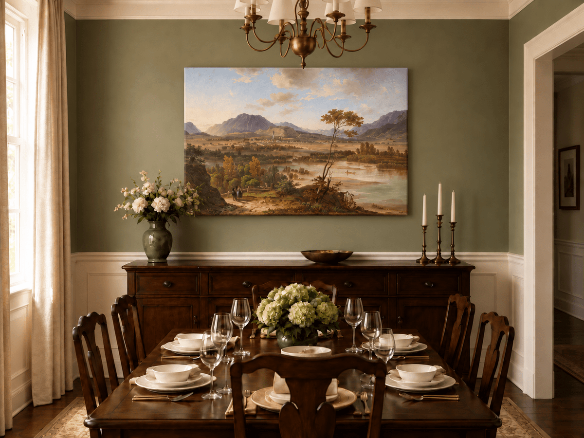 Landscape Oil Painting - Alpine Valley Town