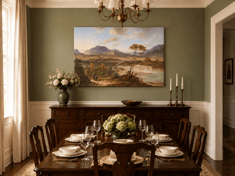 Landscape Oil Painting - Alpine Valley Town