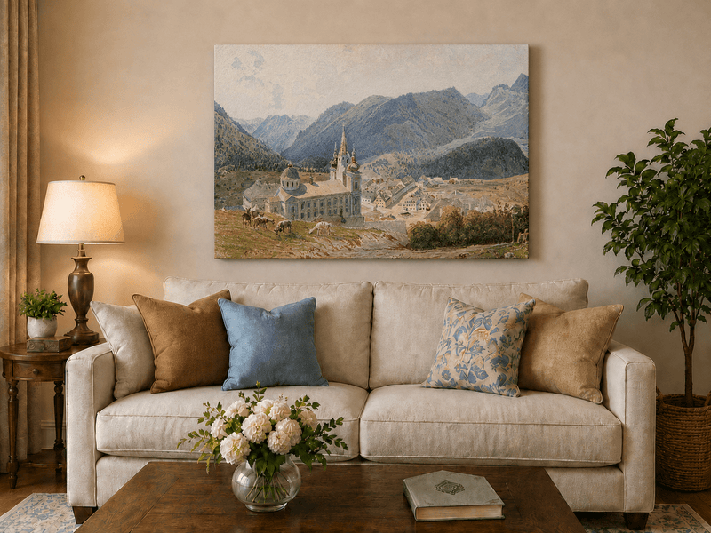 Landscape Oil Painting - Alpine Village and Church View