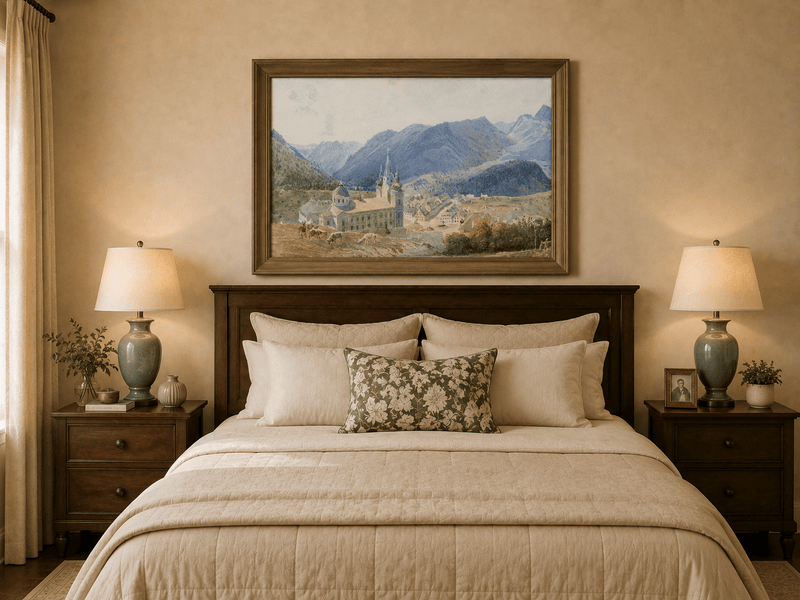 Landscape Oil Painting - Alpine Village and Church View