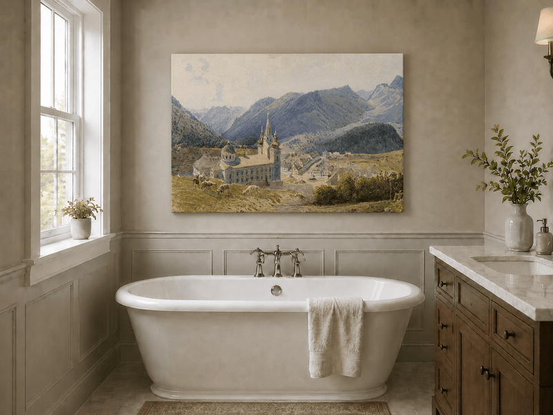 Landscape Oil Painting - Alpine Village and Church View